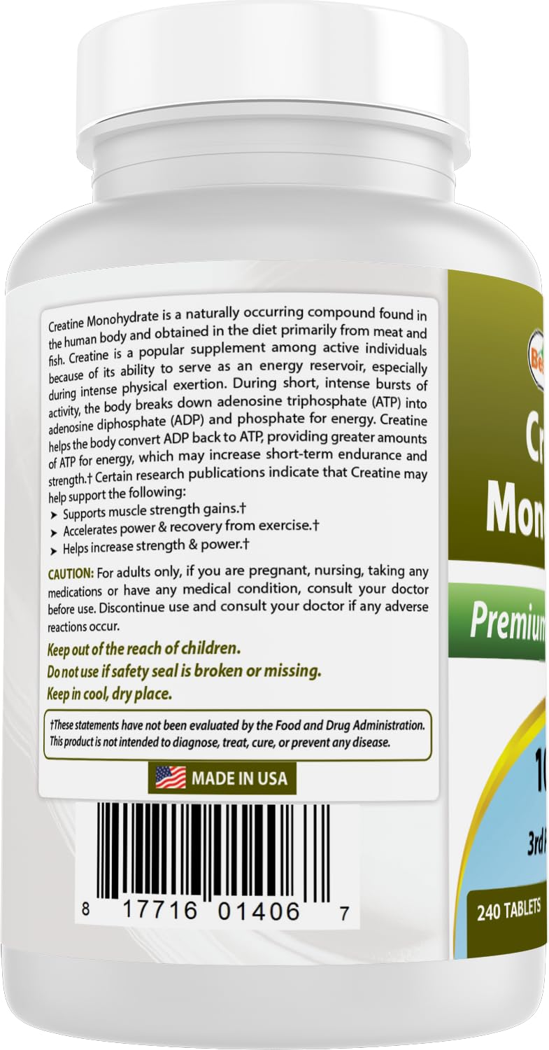 Best Naturals Creatine Monohydrate 1000 mg Tablet, 240 Tablets
