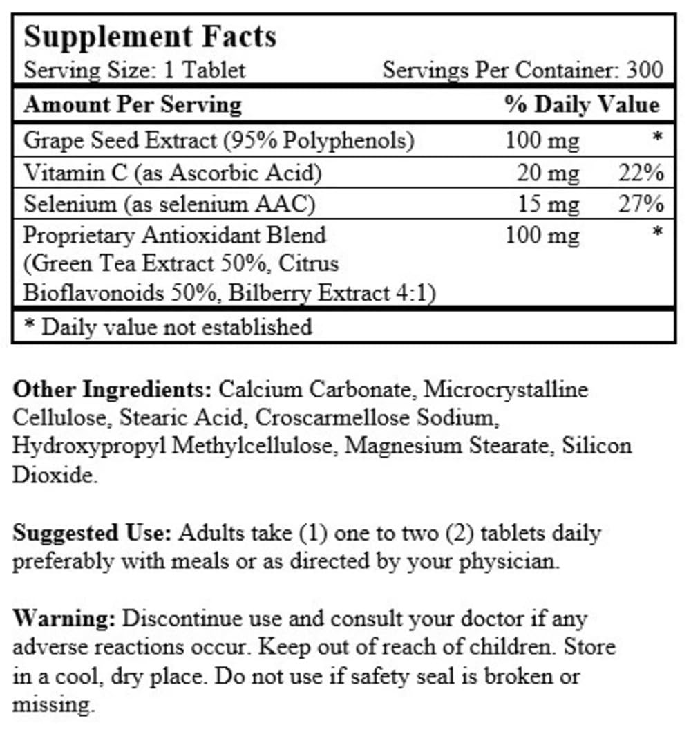 Nu-Health OPC-15 Grape Seed Extract, Vitamin C & Selenium, 300 Tablets