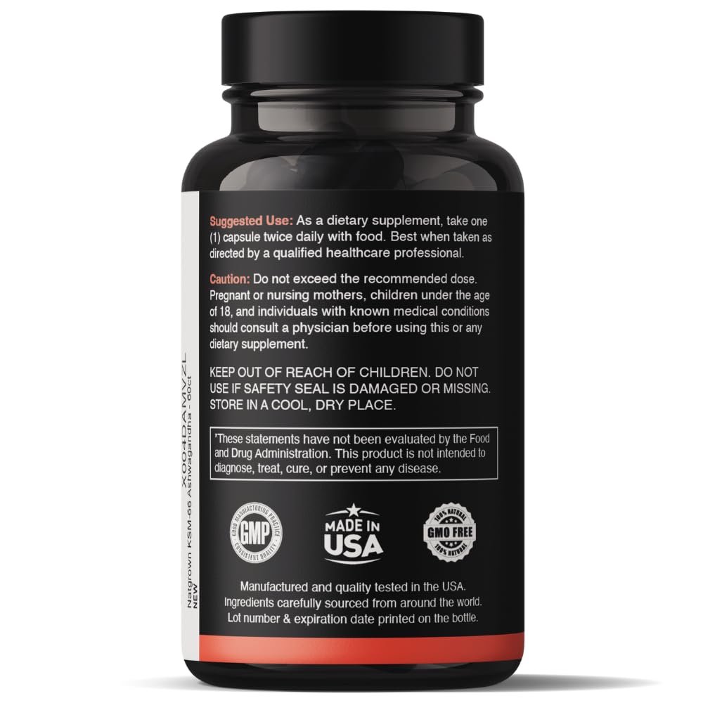 Natgrown Ashwagandha KSM 66 Supplement 600 mg Capsules, 60 Count