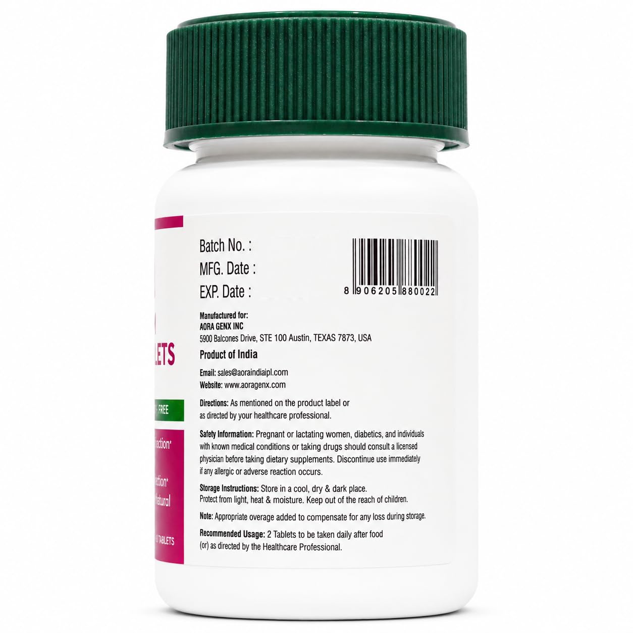 Aora Magnesium Glycinate 220 mg Tablet, 60 Count