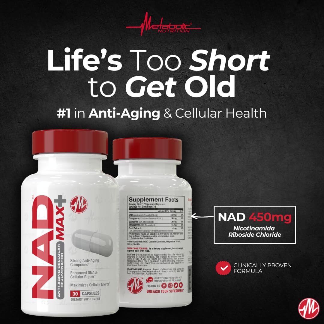 Metabolic Nutrition NAD MAX Plus+ 450mg NAD+ Capsule, 1 Count