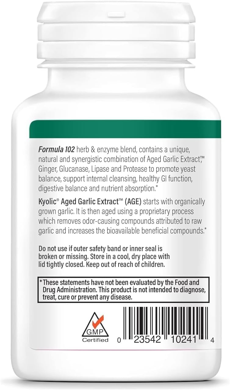 Kyolic Aged Garlic Extract Formula 102, Cleanse & Digestion*, Ginger and Enzyme Complex, 100 Tablets