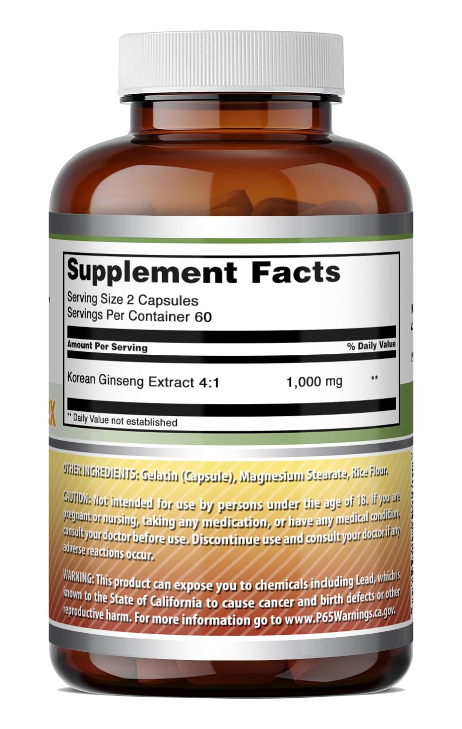Amazing Nutrition Ginseng Complex 1000 Mg of 4:1 Korean Ginseng Extract Capsules 120 Count