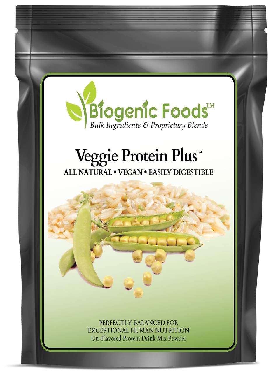 Biogenic Foods Veggie Protein Plus Organic Brown Rice & Non-GMO Yellow Pea Vegetable Protein Powder, 40