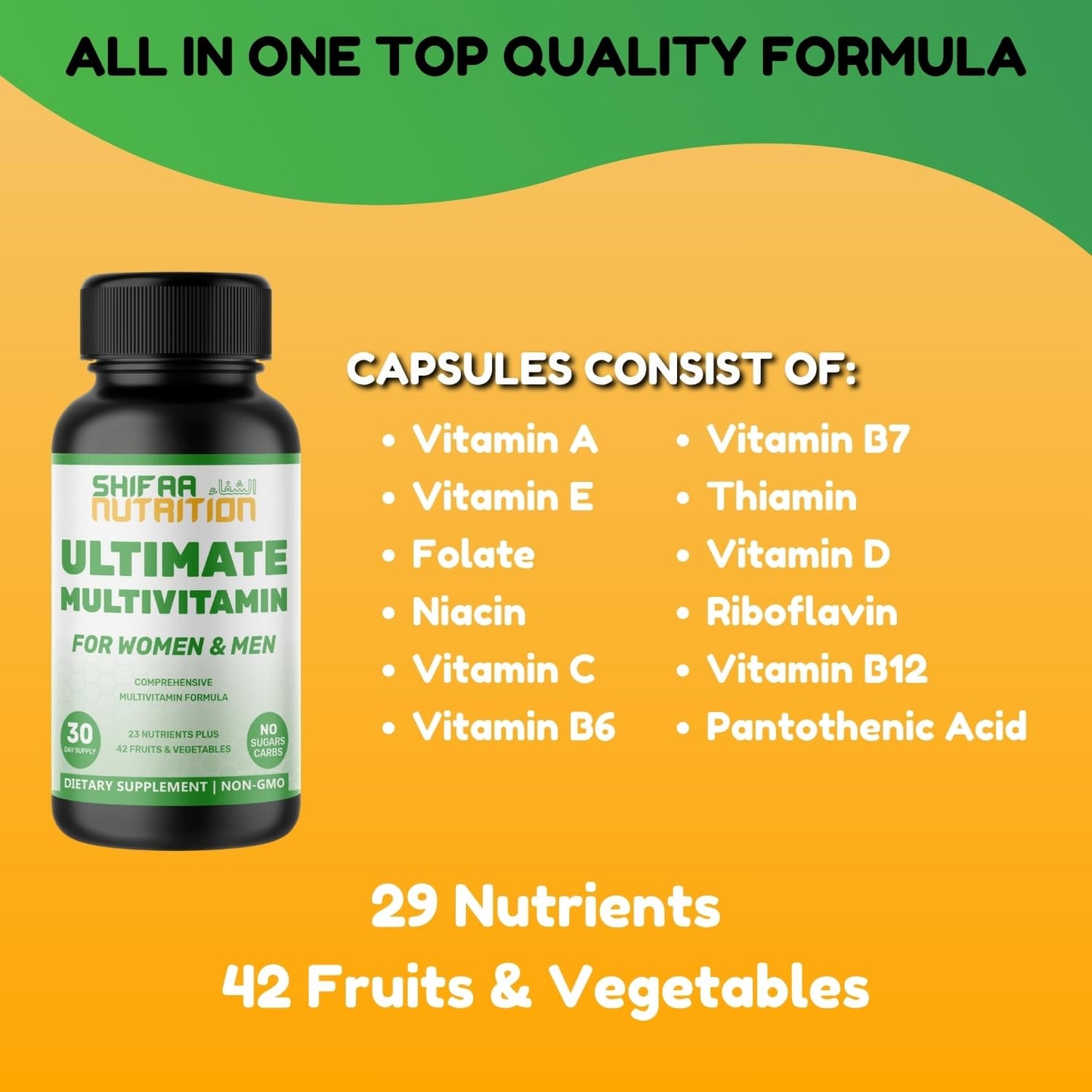SHIFAA NUTRITION Halal Multivitamins for Women, Men & Adults Capsule 60 Count