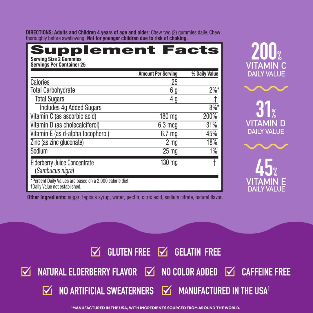 Airborne Elderberry + Zinc & Vitamin C For Adults, Immune Support, 50 Gummies