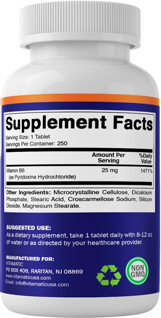 Vitamatic Vitamin B6 (Pyridoxine HCI) 25 mg, 500 Tablets