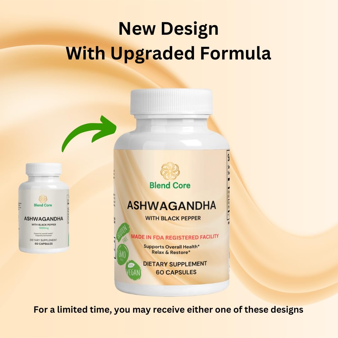 Blend Core Ashwagandha with Black Pepper Capsules 60 Count
