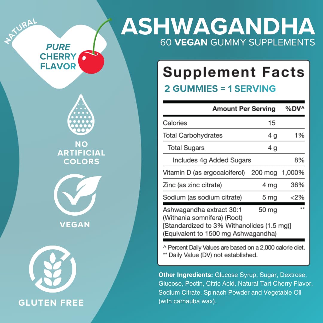 PUREFINITY Ashwagandha Gummies with Vitamin D & Zinc – 60 Count