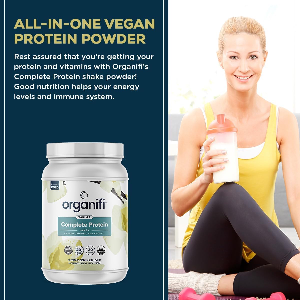 Generic Complete Protein Vanilla Flavor Organic Vegan Plant Based Protein Powder with Enzymes, 2.7 lb
