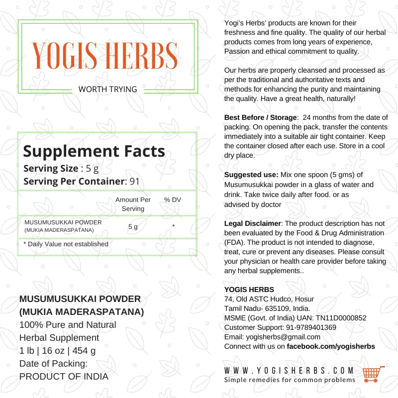YOGIS HERBS Musumusukkai Powder 16 Ounce