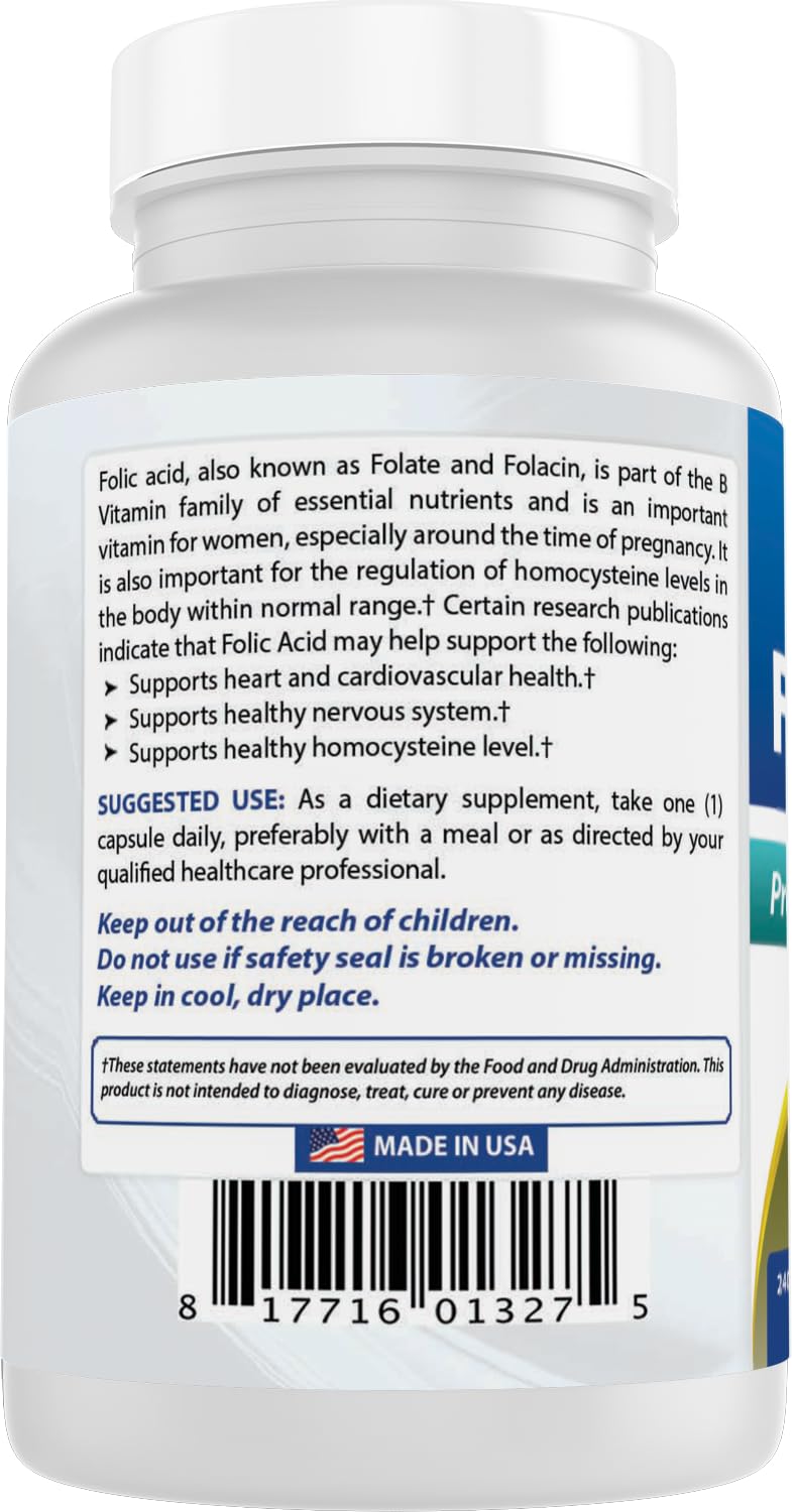 Best Naturals Folic Acid 800 mcg Capsules, 240 Count