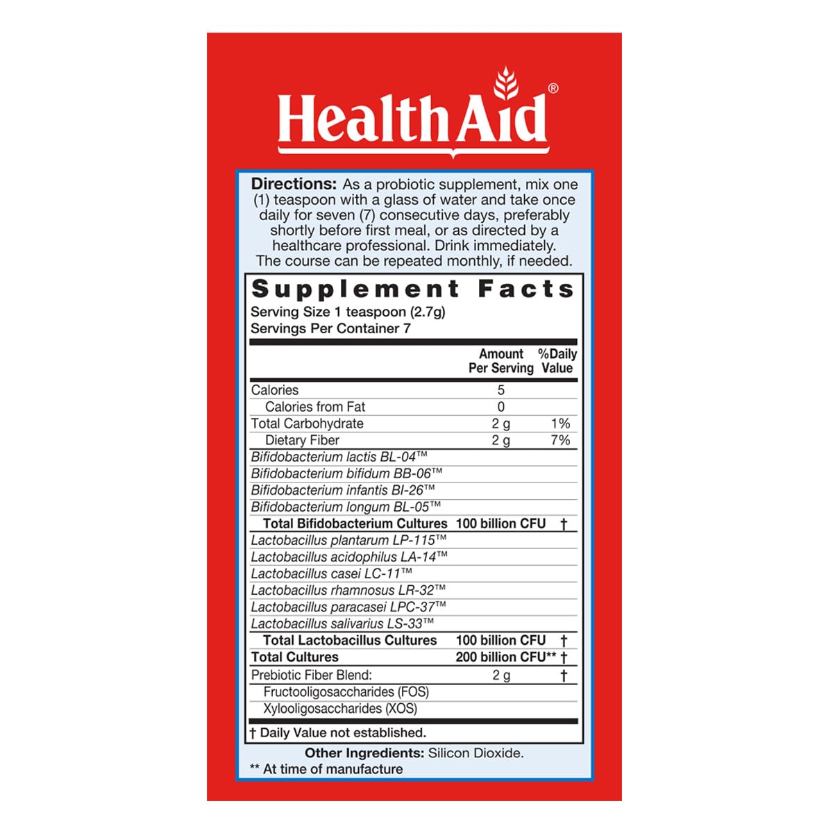 HealthAid 7 Day Probio Probiotic Reset Powder – 200 Billion CFU, 10 Strains + FOS & XOS Prebiotics – Intensive 7-Day Gut Support – Vegan, Acid & Bile Resistant, Shelf Stable, 1 oz