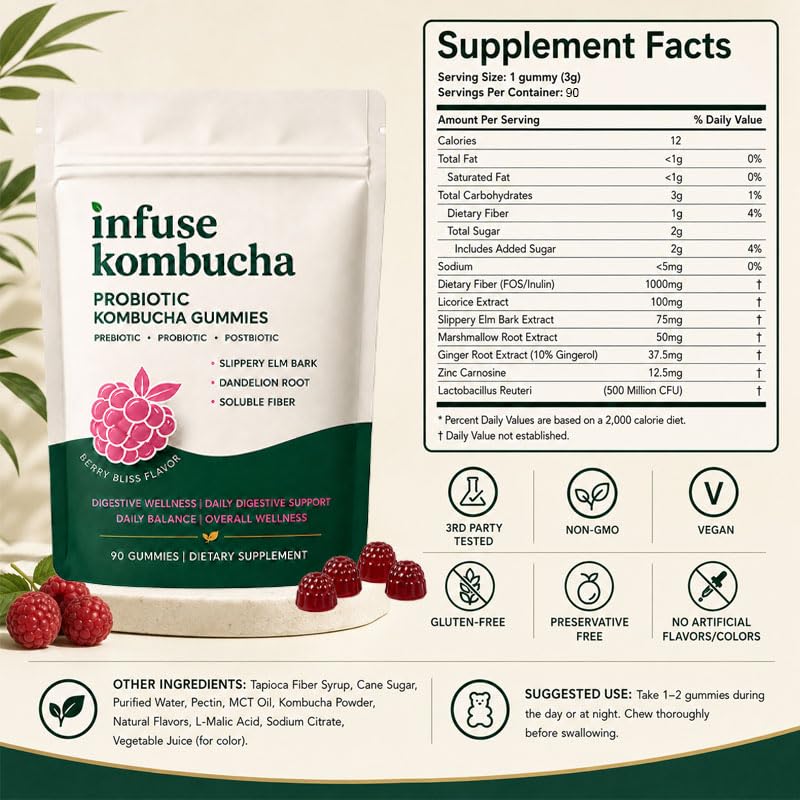 Infuse Kombucha Probiotic Kombucha Gummies, 90 Gummies