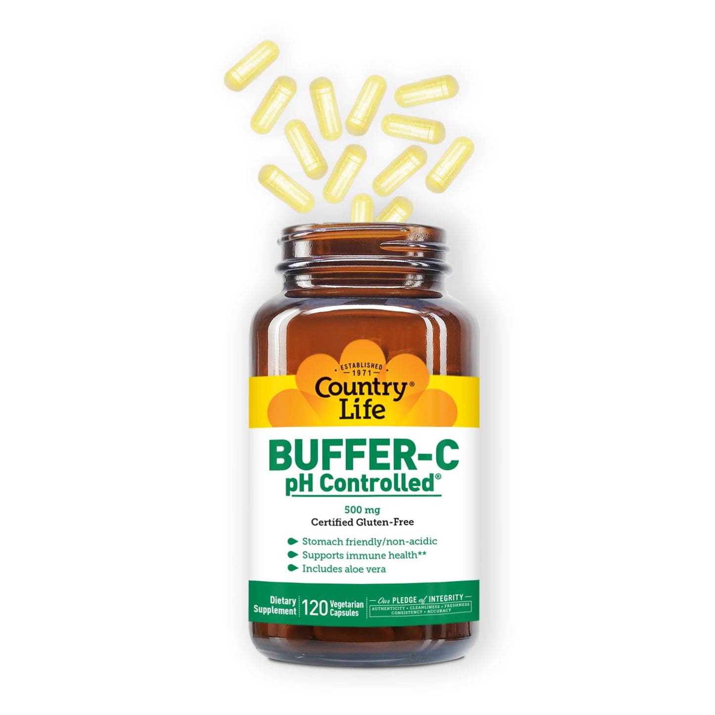 Country Life Buffer-C 500 mg Vitamin C with Bioflavonoids Capsules, 120 Count