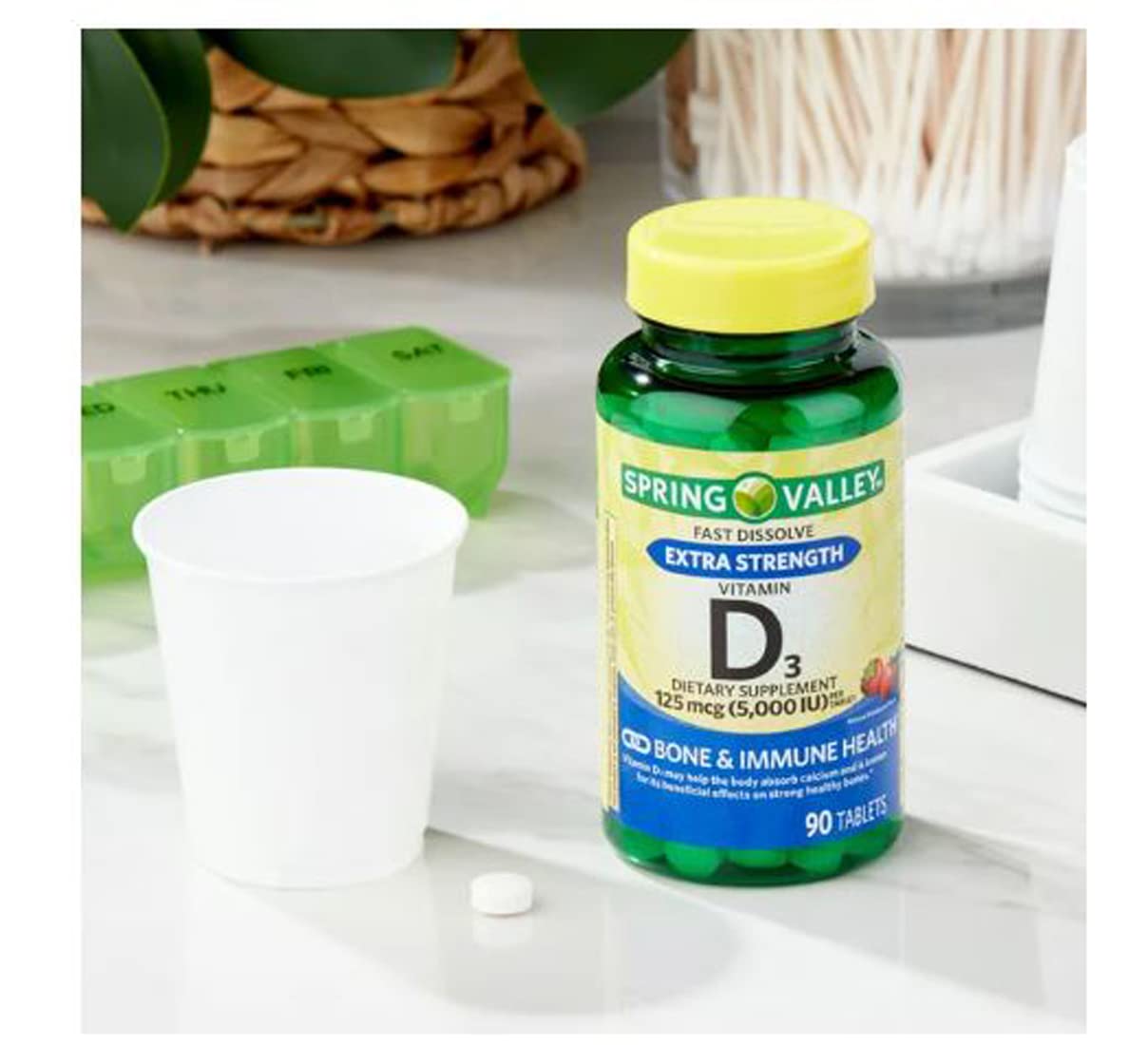 Generic Vitamin D3 Extra Strength Fast Dissolve Tablets Dietary Supplement, 125 mcg (5,000 IU), Strawberry Flavor, 90 Tablets