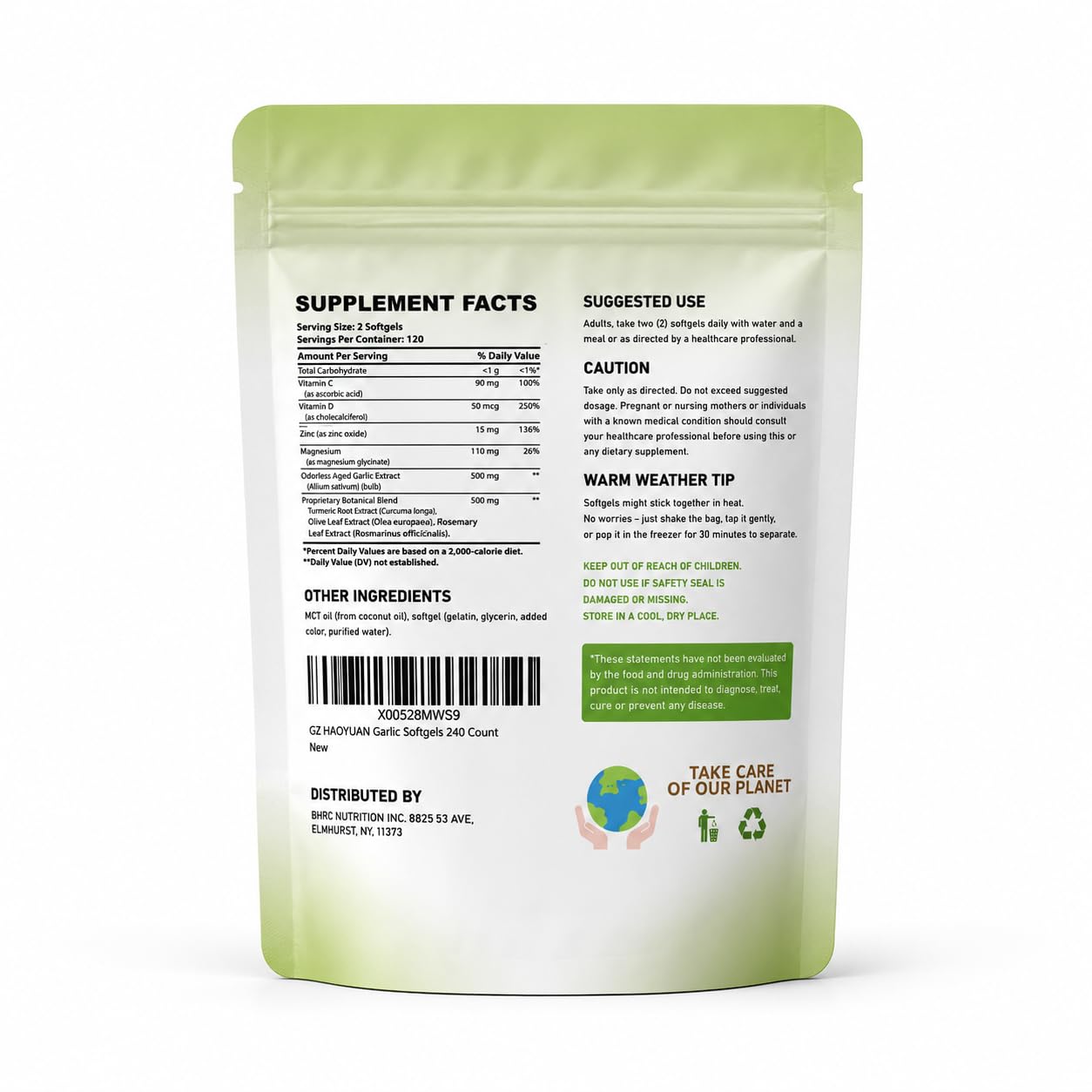 GZ HAOYUAN Odorless Aged Garlic Extract Supplements Softgel 240