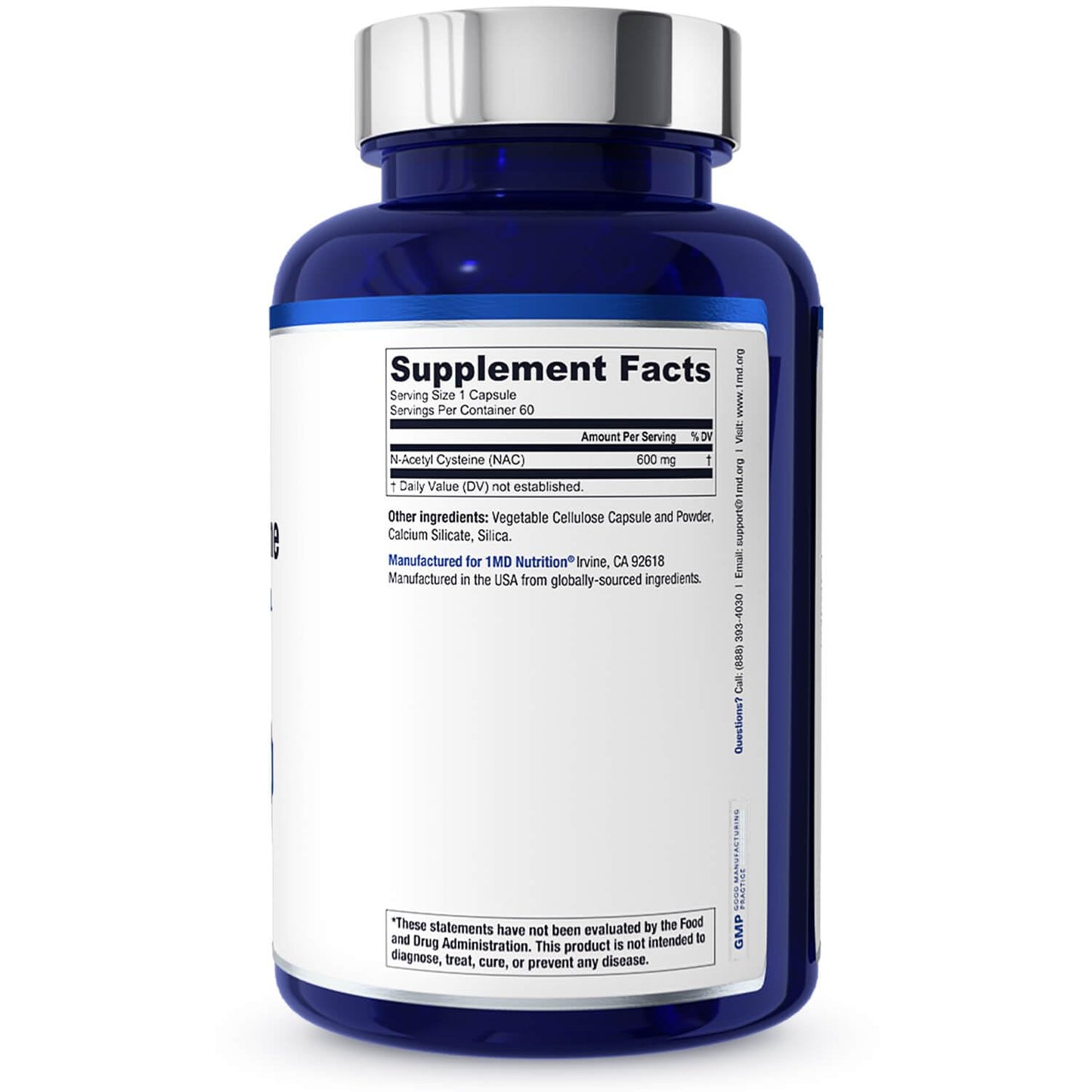1MD Nutrition NAC 600 mg Capsule, 60 Count