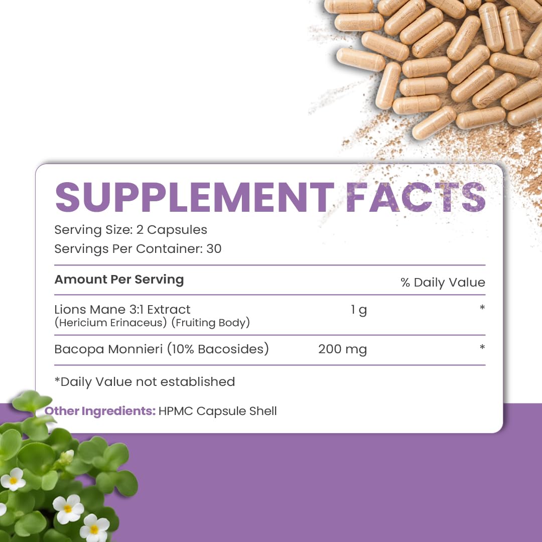 Integral Wellness Clarity Lions Mane + Bacopa Capsules 60 Count