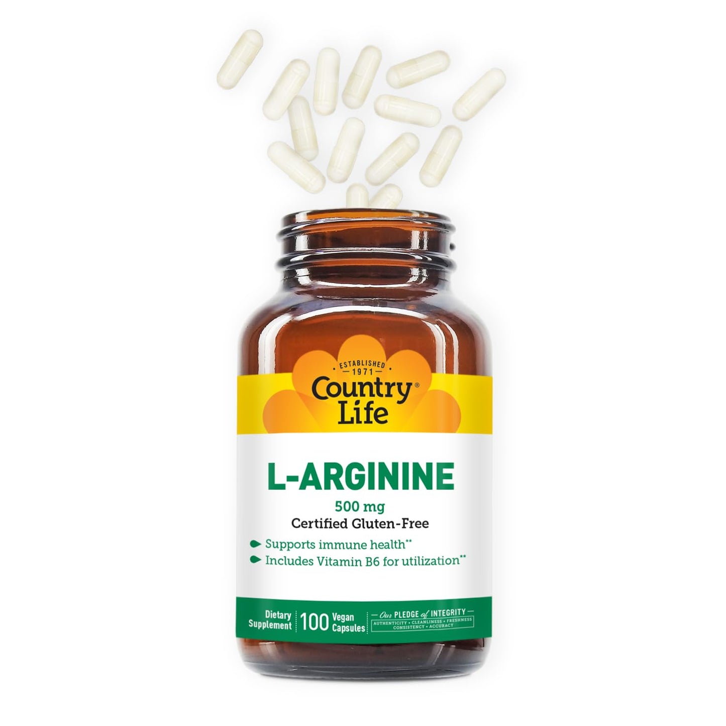 Country Life L-Arginine 500mg Capsules, 100 Count