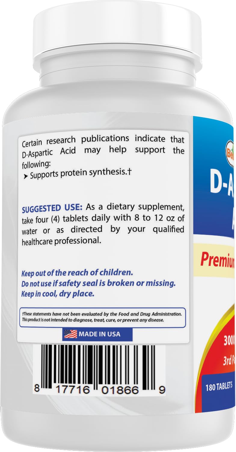 Best Naturals D Aspartic Acid (DAA) 3000mg per Serving, 360 Tablets