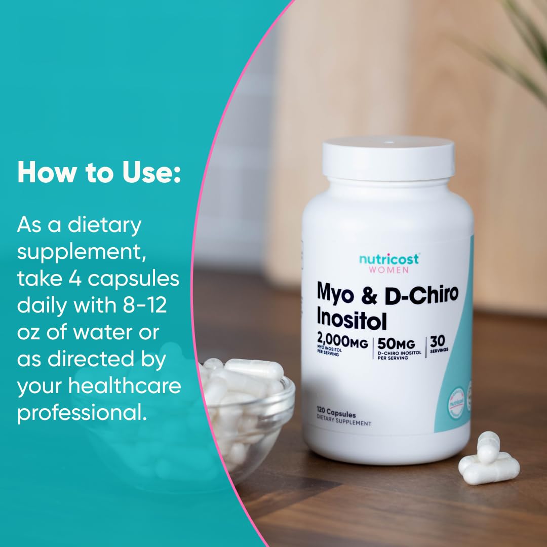 Nutricost Myo Inositol & D-Chiro Inositol for Women, 2000mg Myo Inositol & 50mg D-Chiro Per Serving, 120 Capsules