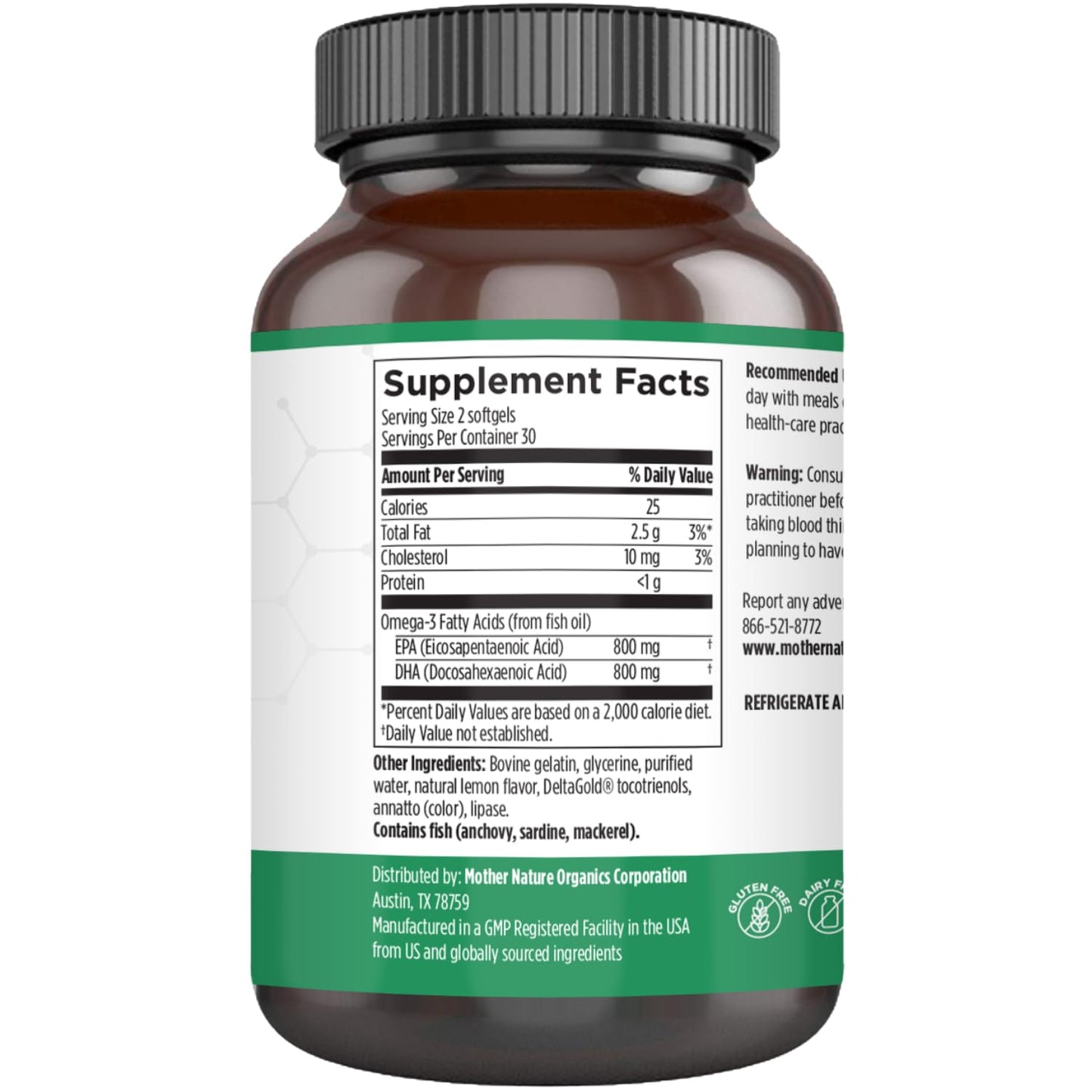 Mother Nature Organics Superfoods for Organic Living Omega 3 Fish Oil EPA DHA 1600mg Softgels 60