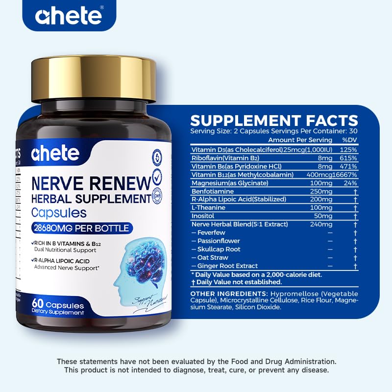 Ahete NeuroRevive Nerve Support Capsules, 60 Count