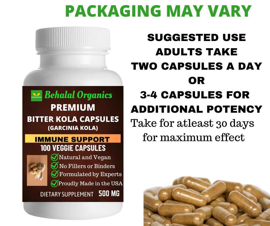 Behalal Organics Bitter Kola Supplement Capsules, 100 Count