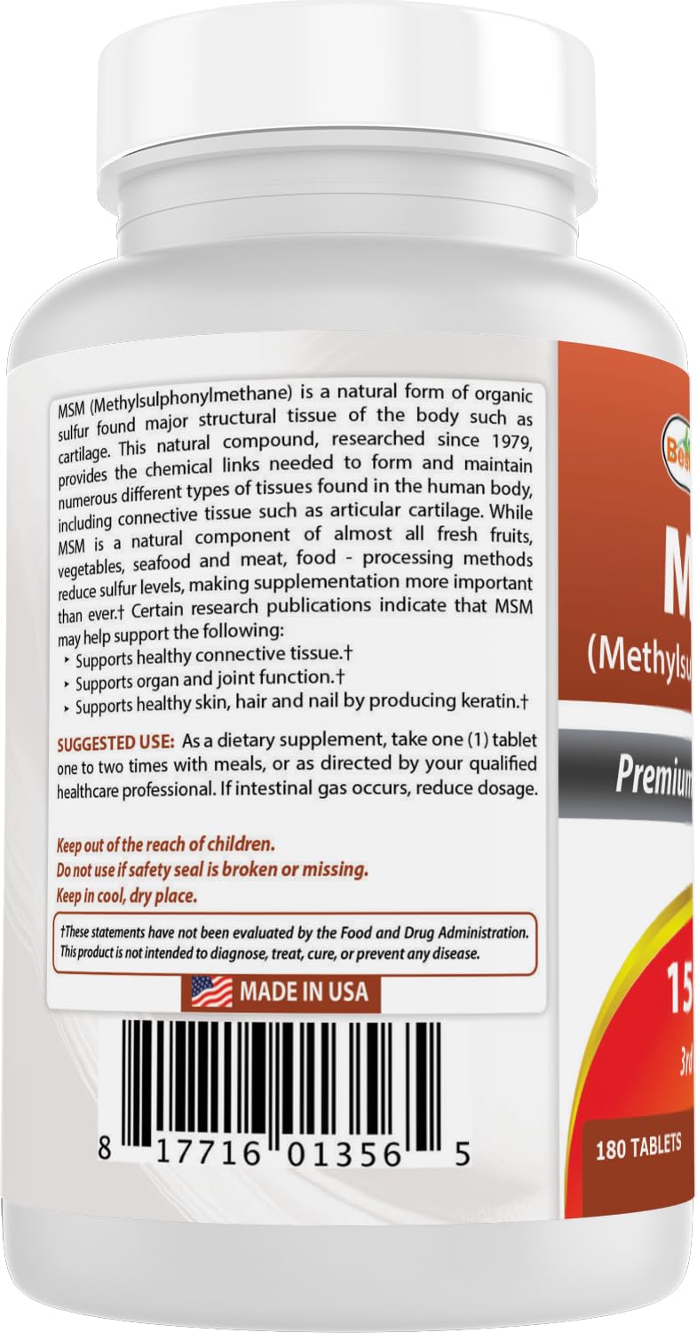 Best Naturals MSM 1500 mg Tablets, 360 Tablets