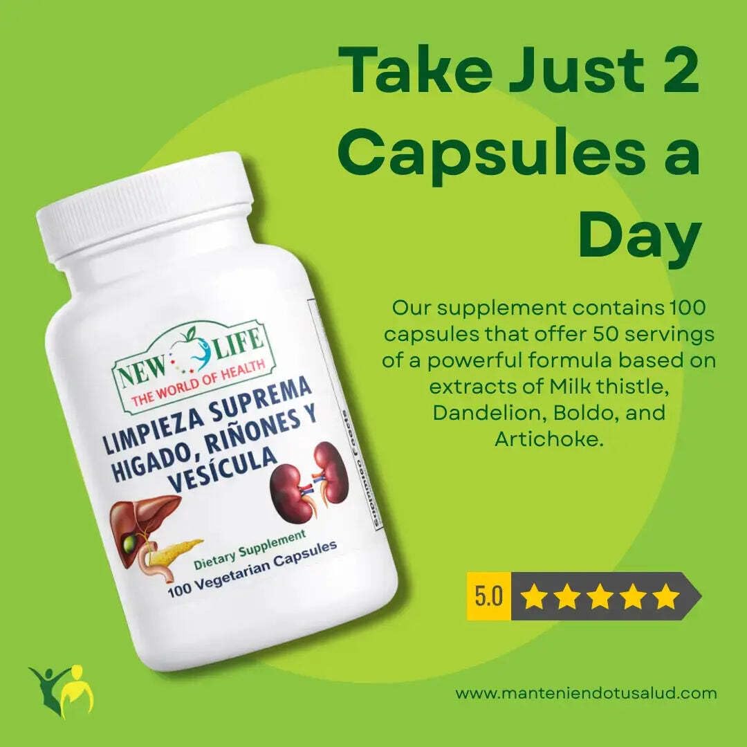Manteniendo Tu Salud New Life Supreme Liver Cleanse with Dandelion Root and Milk Thistle Extract, Capsules, 100