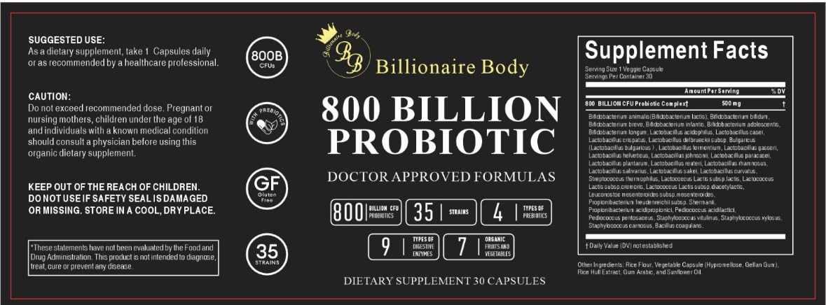 BB BILLIONAIRE BODY Probiotics for Gut Health Capsule, 30 Count
