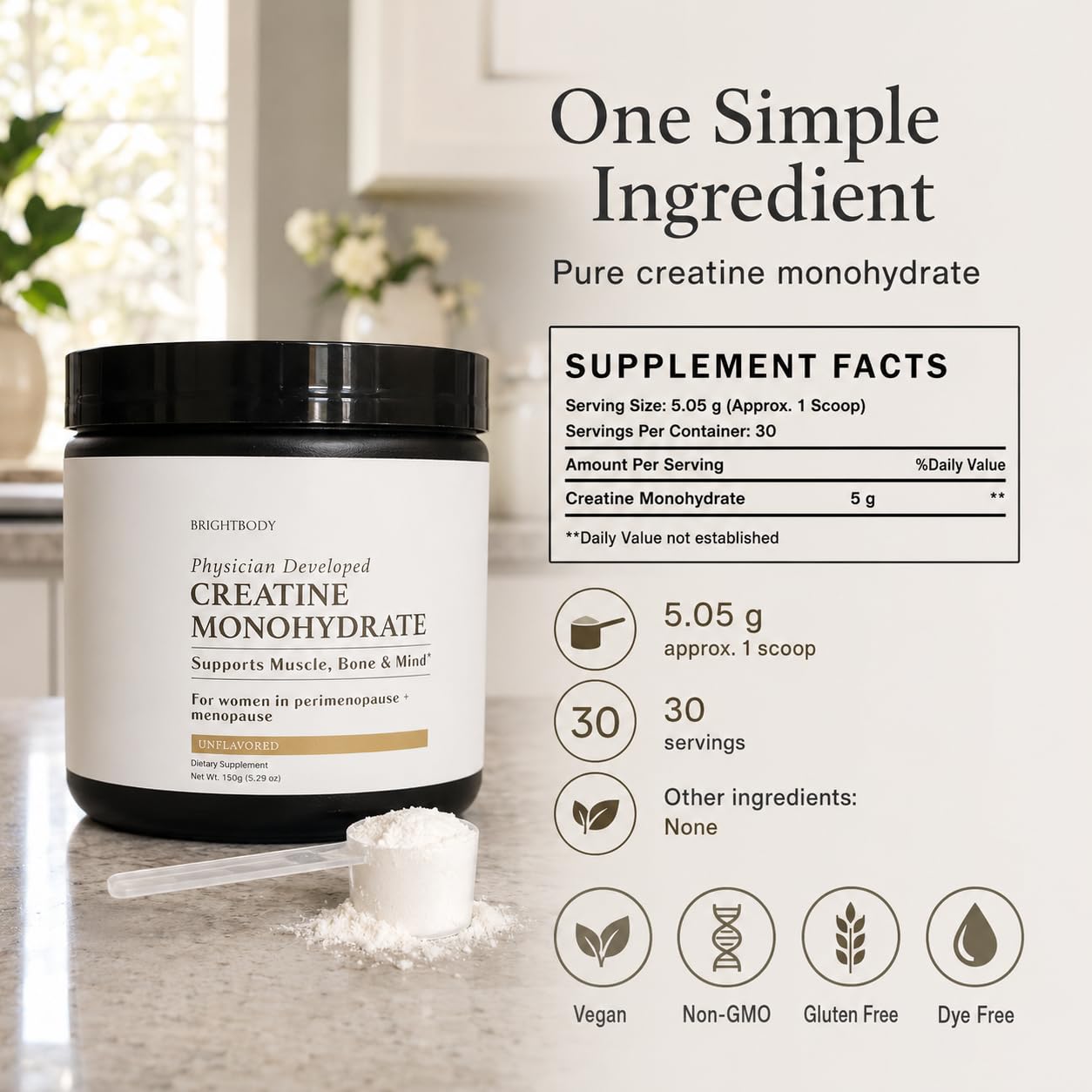 BRIGHT BODY Creatine Monohydrate for Women Powder 5.3 oz