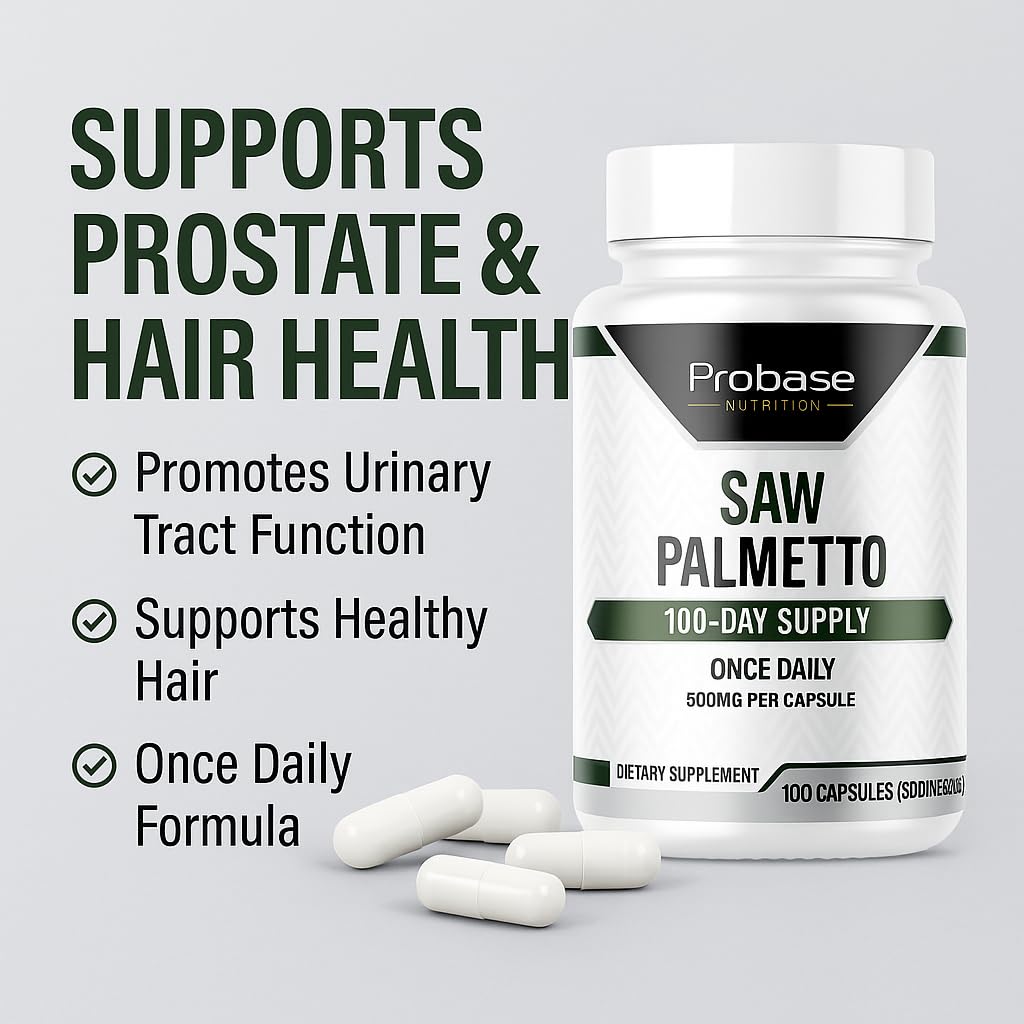 Probase Nutrition Saw Palmetto Herbal Supplement for Prostate and Urinary Health Support 500mg Capsules, 100 Count