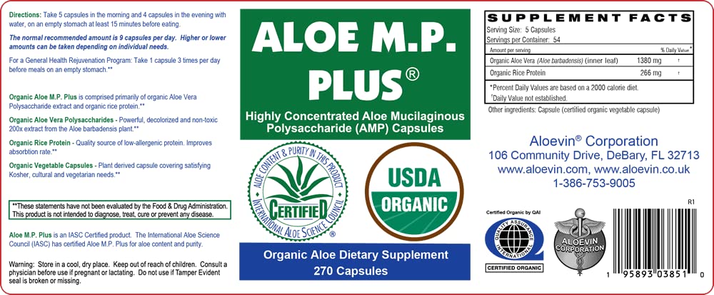 ALOE M.P. PLUS Aloe Vera Capsules 270 Count