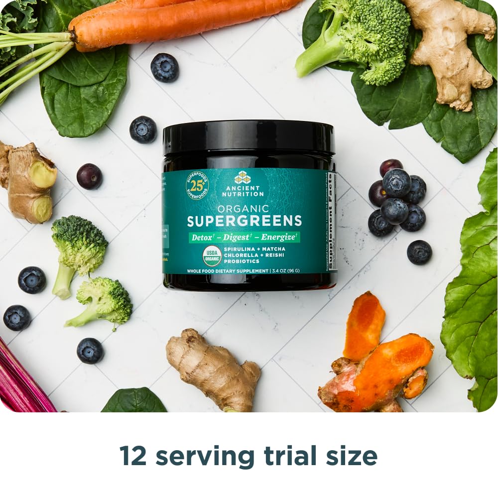 Ancient Nutrition Organic SuperGreens Powder with Probiotics 3.4 oz