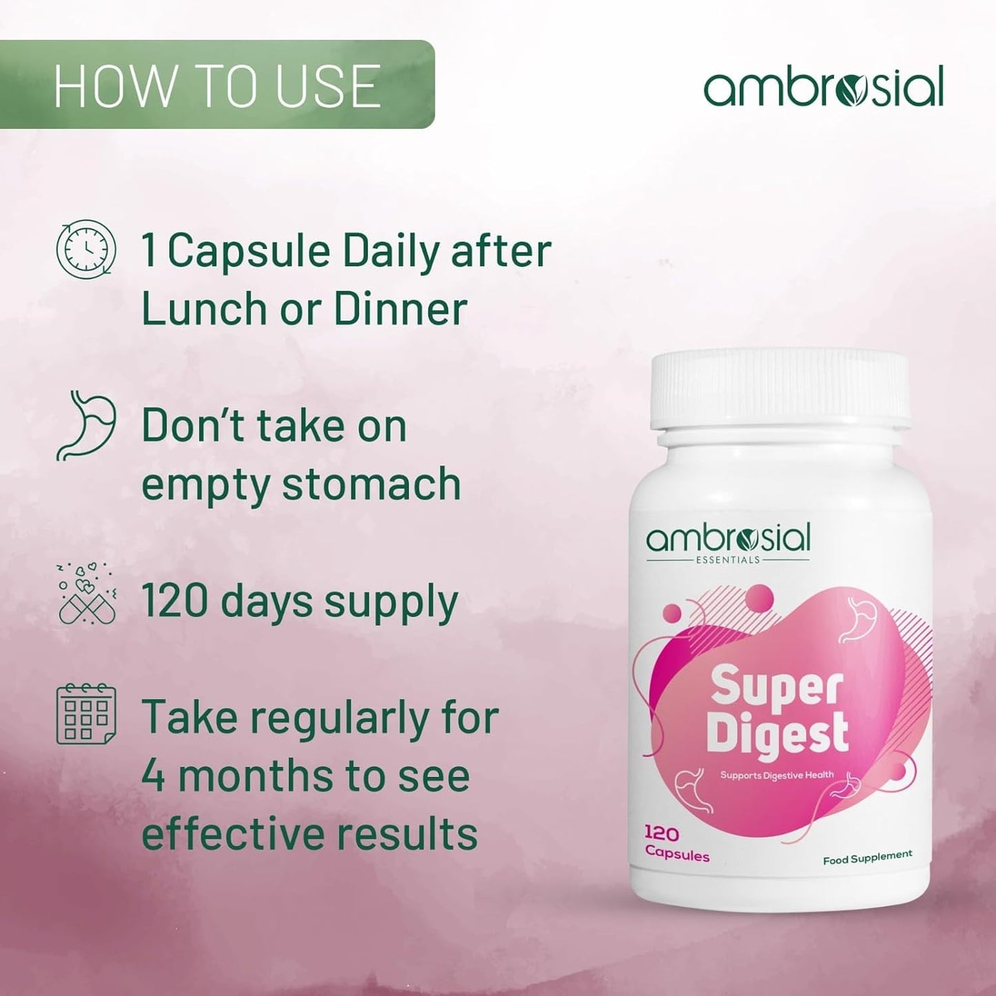 AMBROSIAL Super Digest Digestive Enzymes Supplement Capsule 120 Count