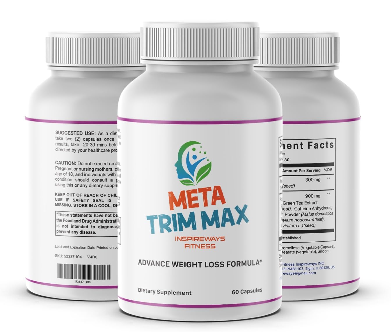 Fitness InspireWays Meta Trim Max Official Premium All Natural Daily Health Support, 60 Capsules