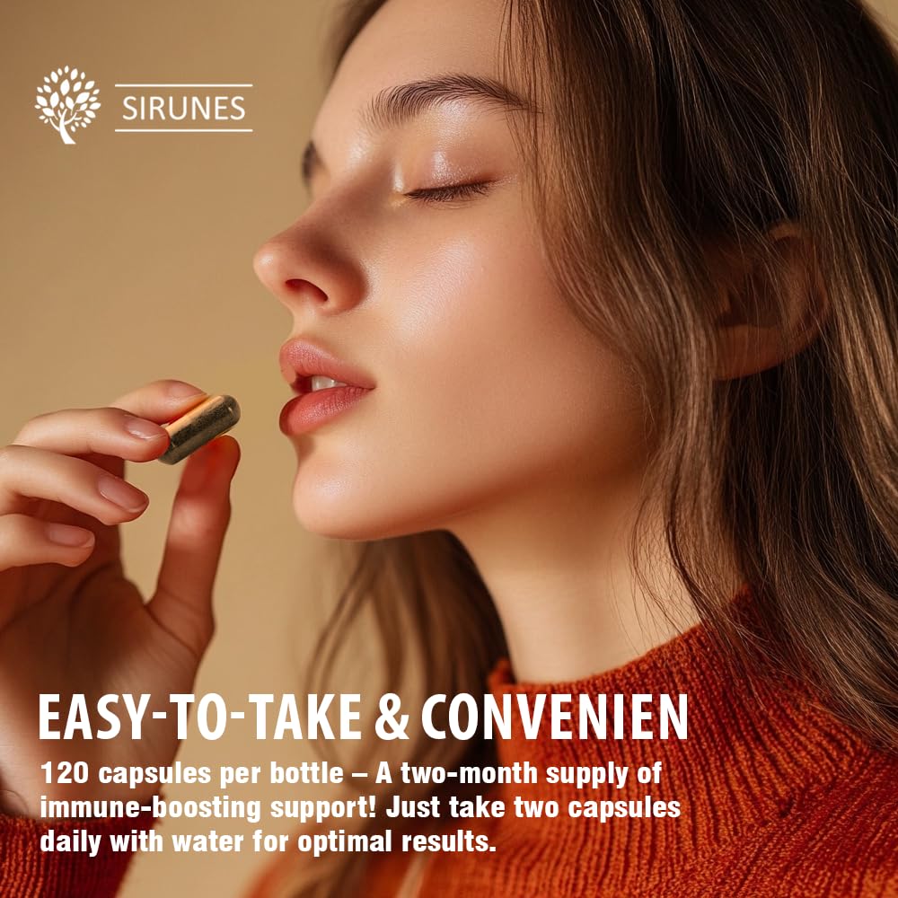 SIRUNES Immune Booster - Immunity Support Multivitamin with Vitamin C, D3, Elderberry, Zinc, Echinacea, Ginger & Turmeric - Antioxidant, Energy, Brain Health & Stress Relief, 120 Capsules