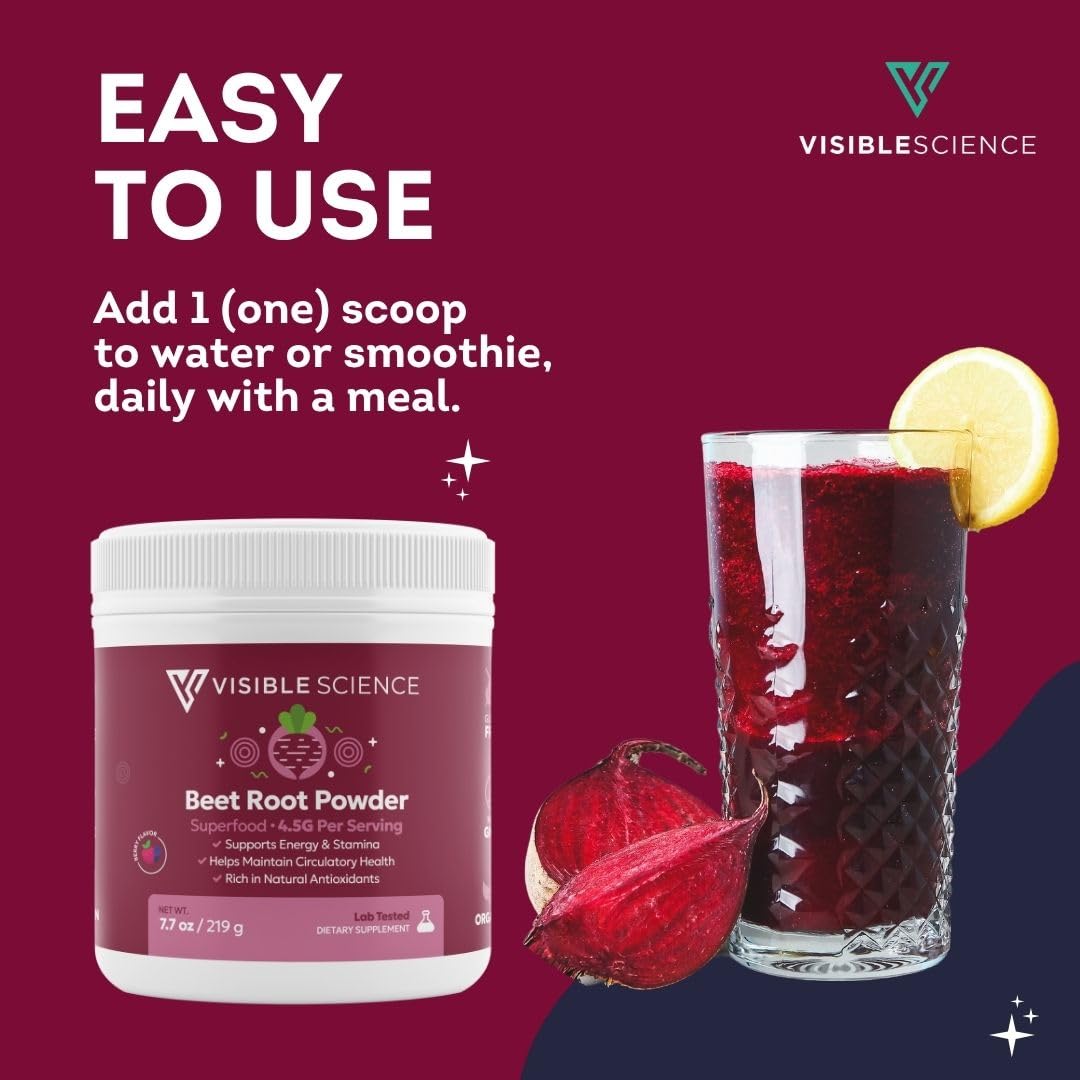 Visible Science Beet Root Powder – Superfood with Antioxidants, Circulation & Endurance Support, 7.7 oz