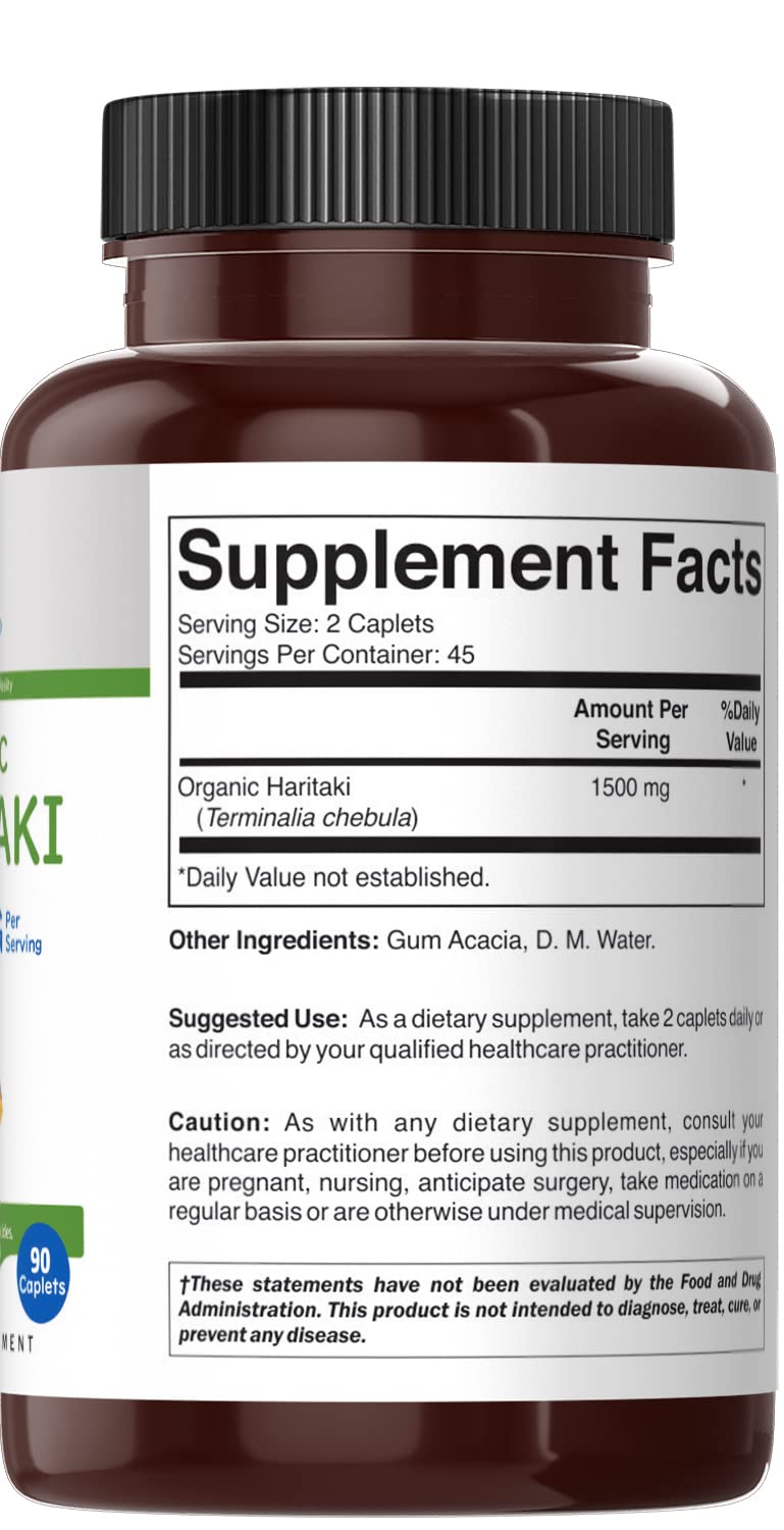 Brieofood Organic Haritaki 1500mg Tablets, 90 Count