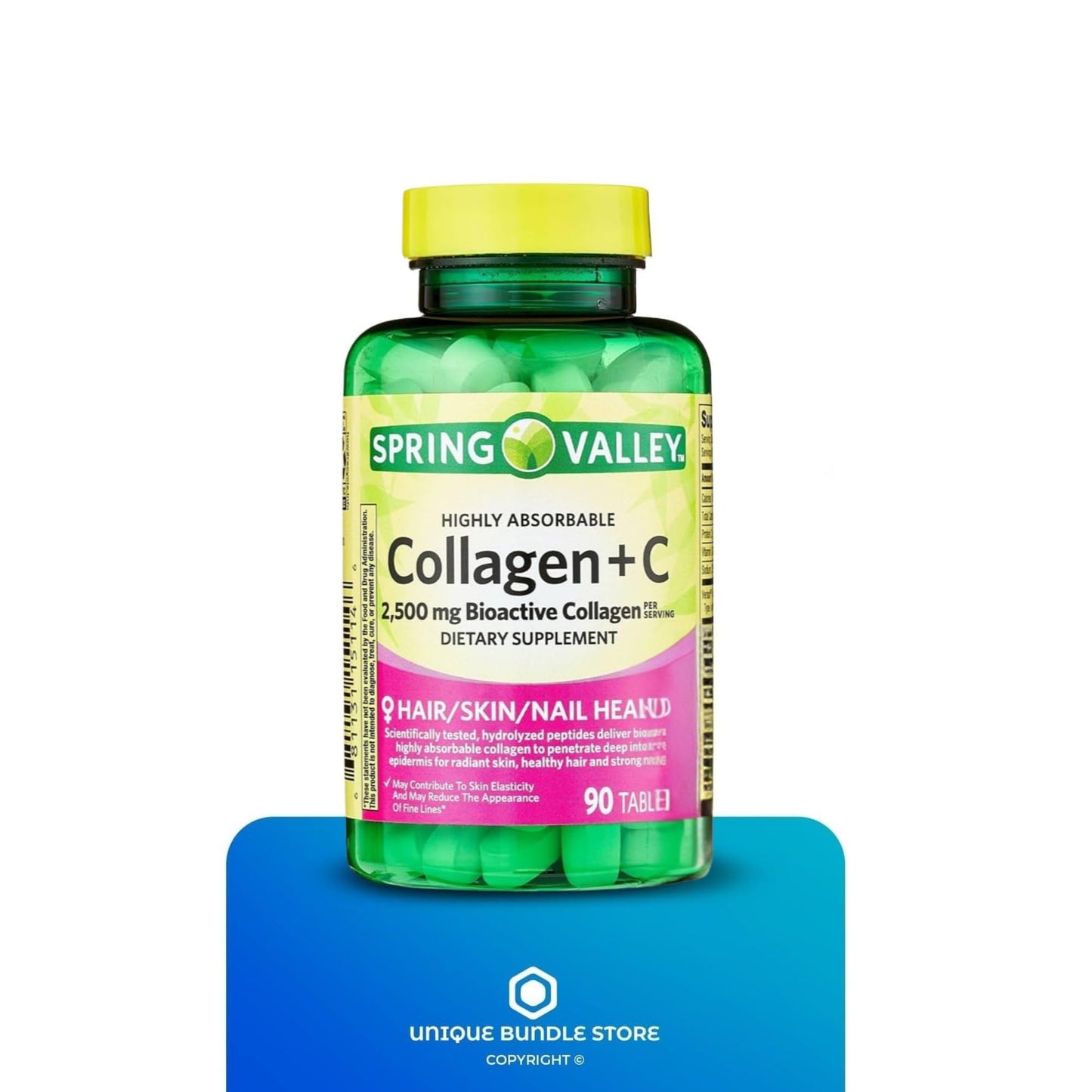 Unique Bundle Store Collagen 2500mg with Vitamin C – Hydrolyzed Collagen Pills Peptides Supplement, 270 Tablets
