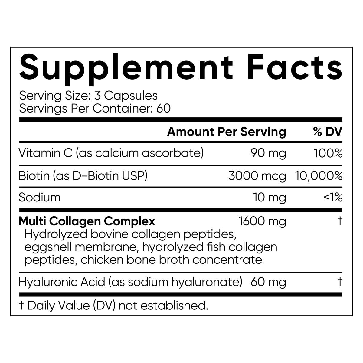 Generic Multi Collagen Complex with Vitamin C & Hyaluronic Acid - 5 Types of Collagen for Hair, Skin, Nails & Joint Support Capsules 180 Count