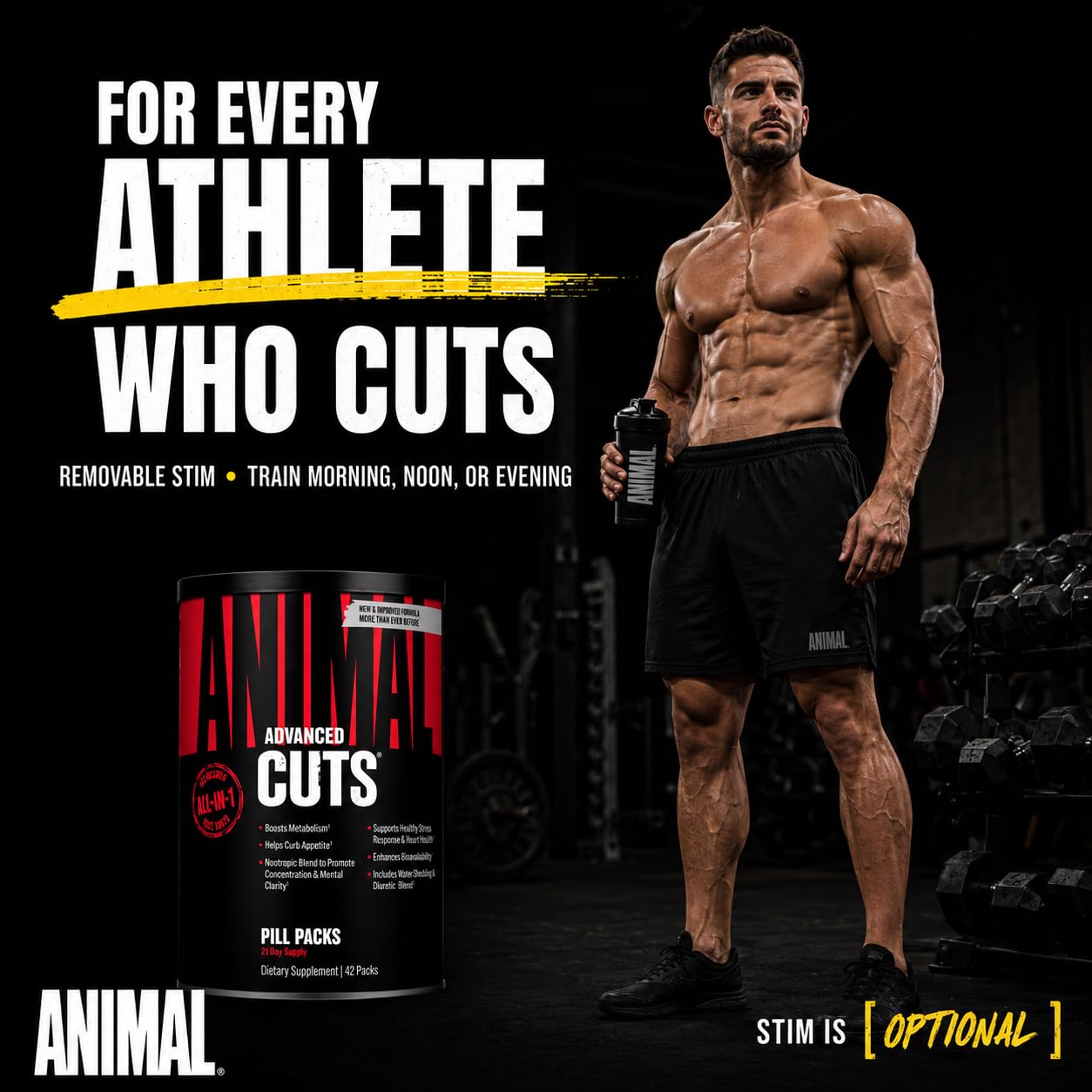 Animal Cuts All-in-1 Thermogenic Fat Burner - 25-Ingredient Cutting Stack with Removable Stim Pill, for Men & Women Athletes Capsules 42