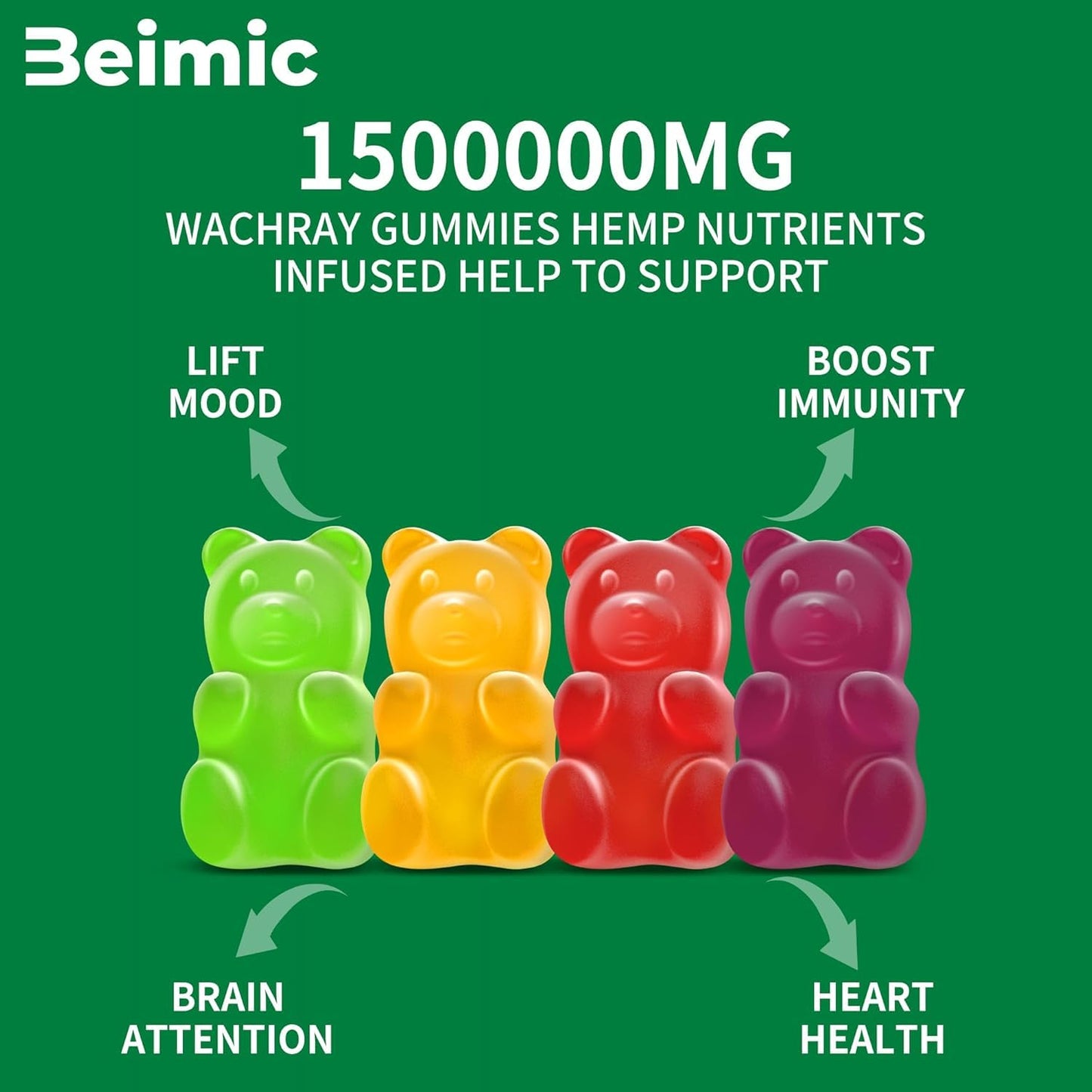 BEIMIC Naturals Fruit Hemp Gummies High Strength - Natural Oil Infused Gummies, 120 Gummies