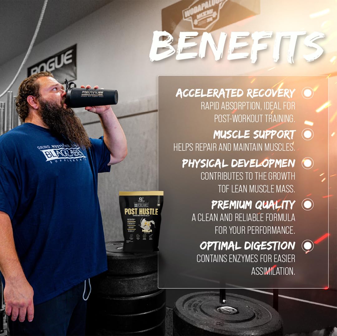 BLACKLABEL Supplements Post Hustle Post Workout Protein Powder, Whey Protein Isolate with Digestive Enzymes, Vanilla — 40 Servings