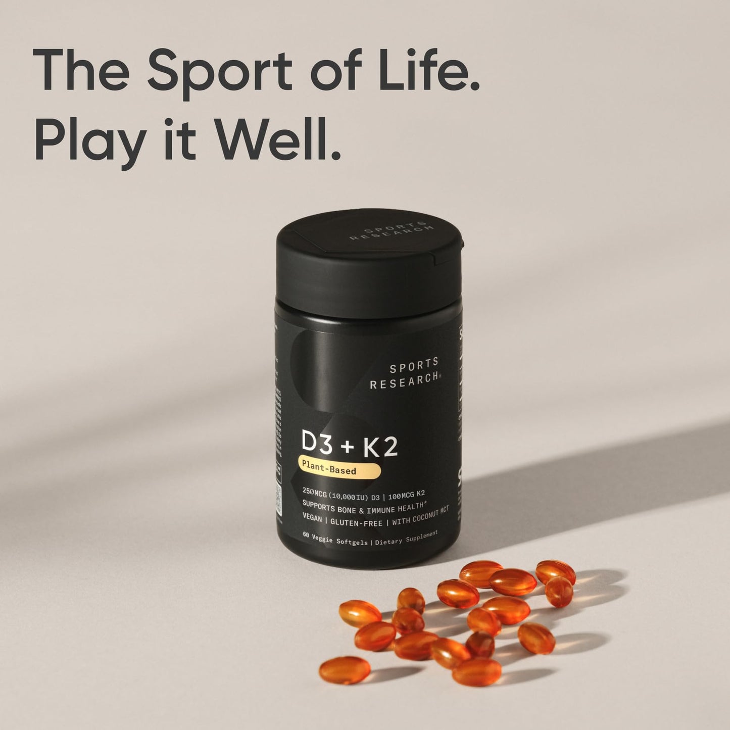 Sports Research Vitamin D3 + K2 Softgels 60 Count
