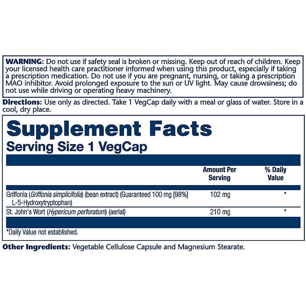 Solaray 5-HTP Plus St John's Wort Enteric-Coated Capsules 100 mg, 30 Count