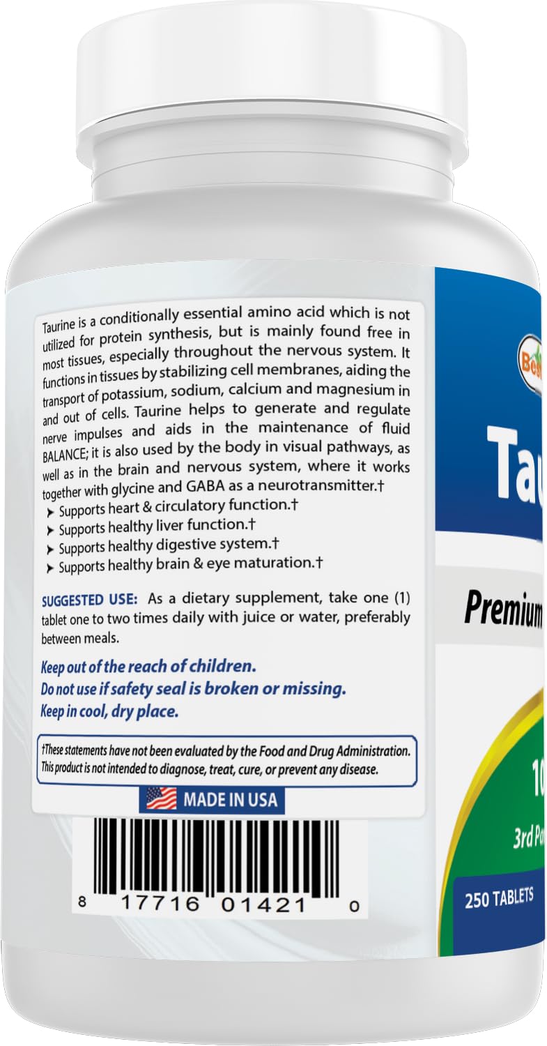 Best Naturals Taurine 1000 mg Tablet, 750 Tablets