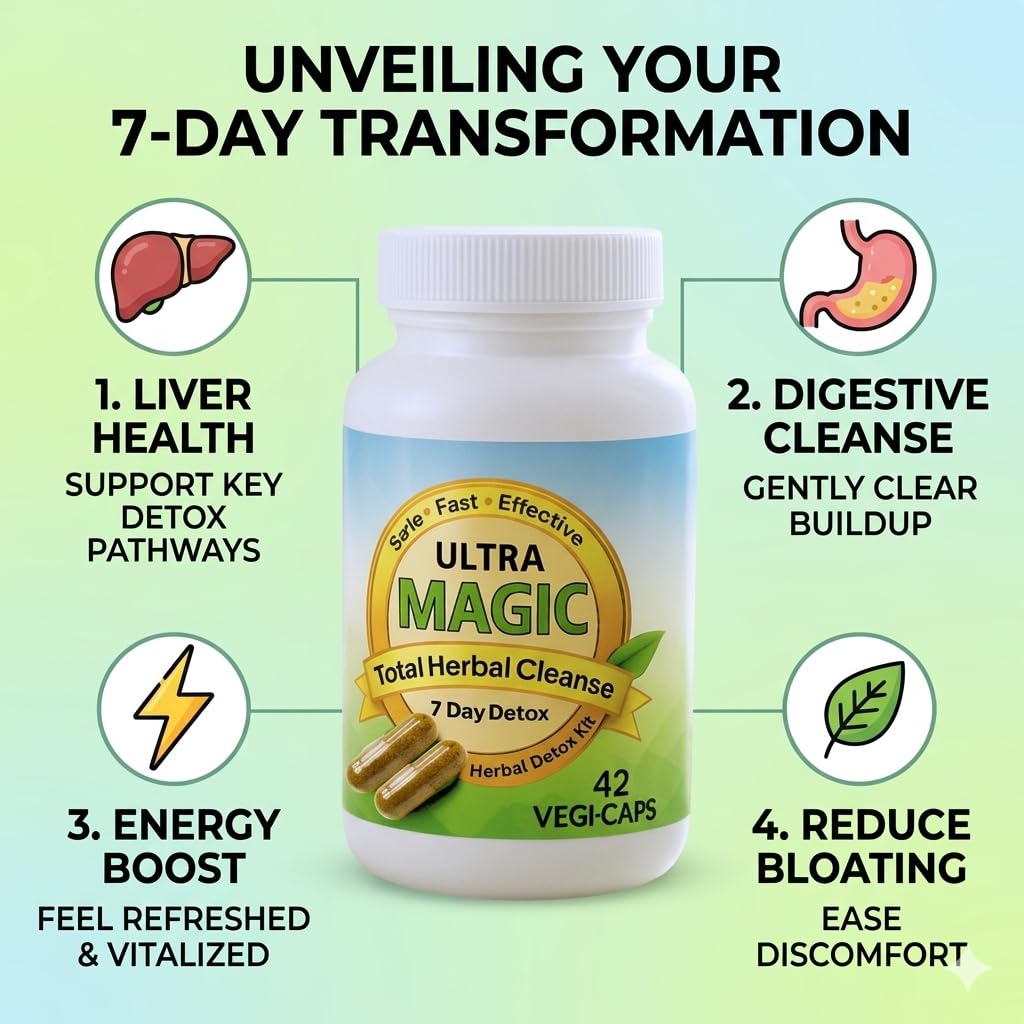 Ultra Magic 7 Day Herbal Toxin Flush & Full Body Detox Cleanse Capsules 42 Count